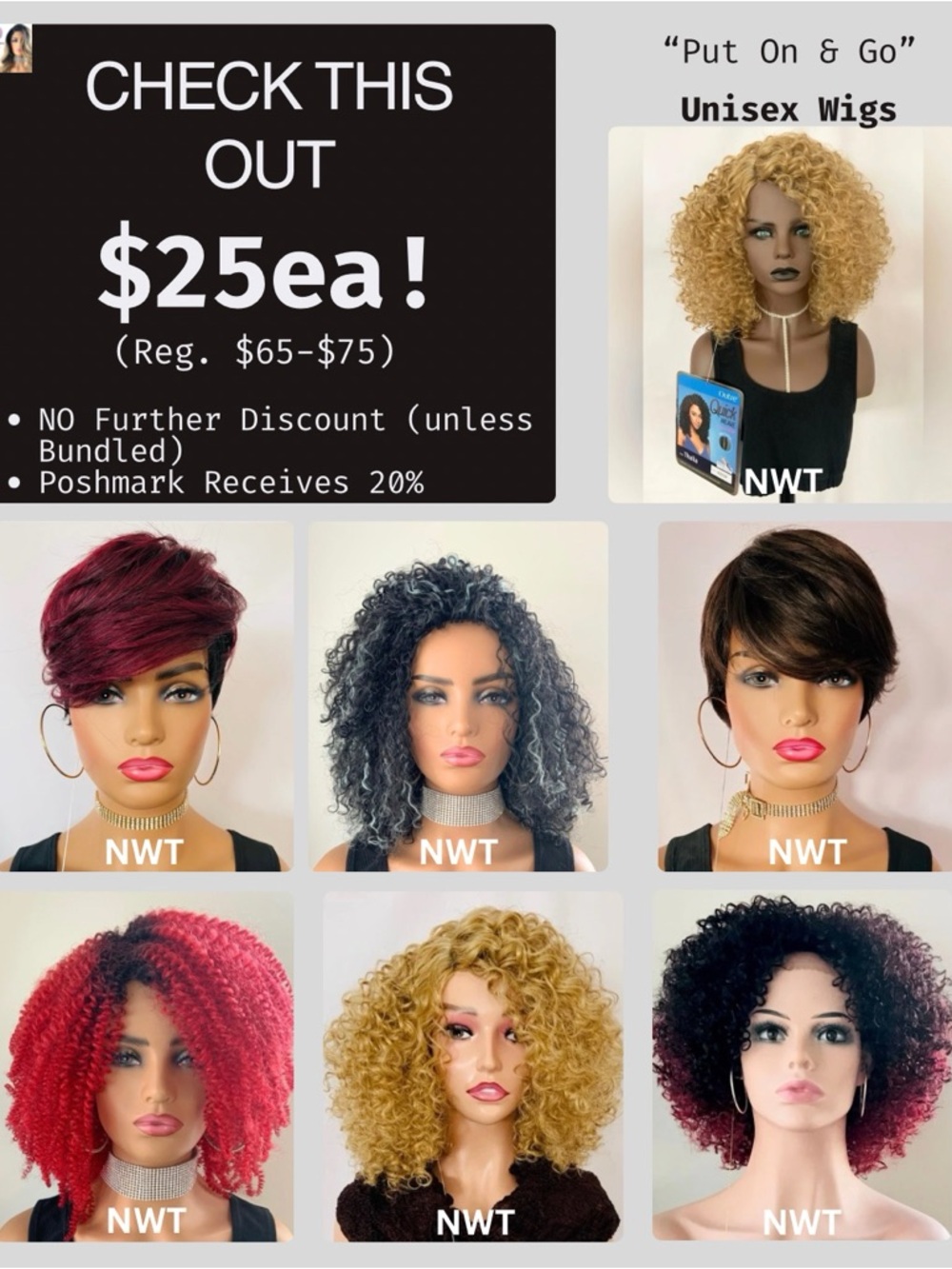 NWT $25ea Unisex Effortless Style Synthetic Wigs - NO FURTHER DISCOUNT🌷